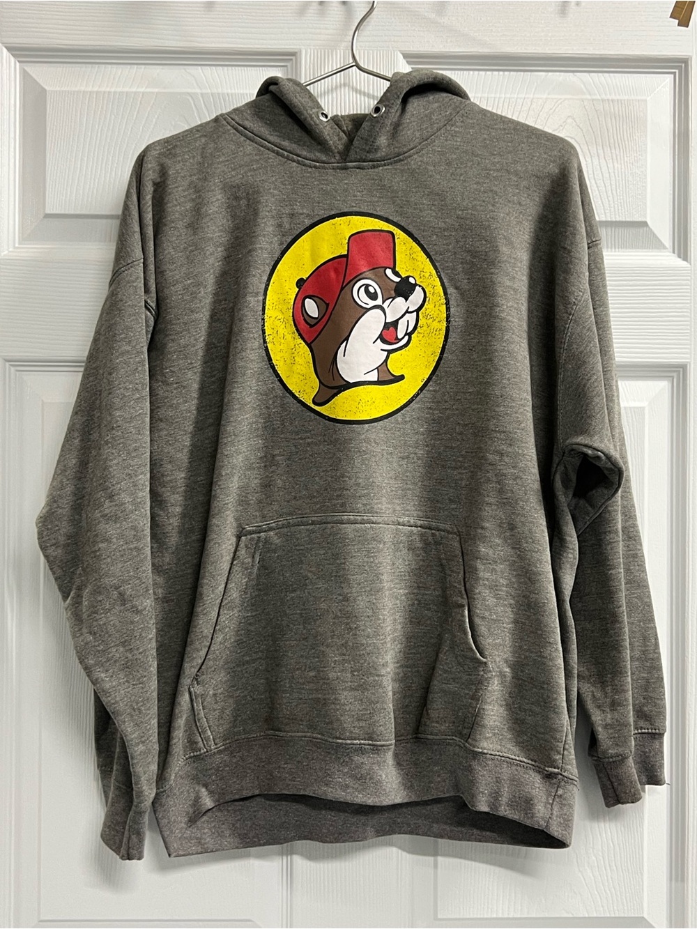 Buc-ees Beaver Logo Pullover Hoodie Heather Gray - Size Large - GUC